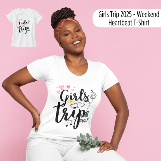 T-shirt Voyage de filles 2025 - Heekend Heartbeat (Girls Trip 2025 - Weekend Heartbeat T-Shirt)