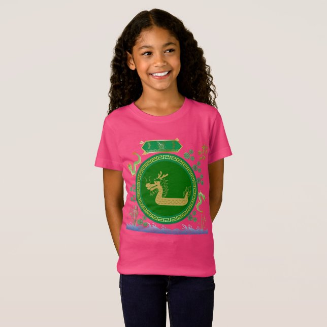 T-Shirt Voyage du dragon de jade rose (Devant entier)