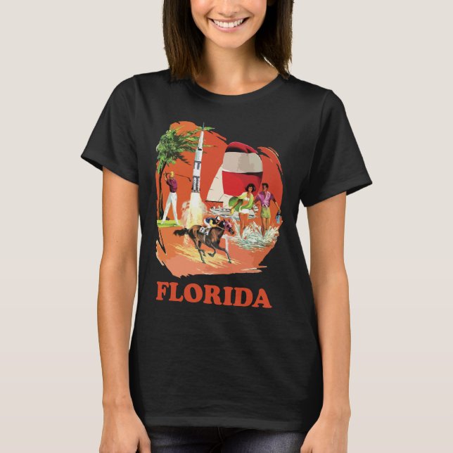T-shirt Voyage Floride Beach Rocket Retro Rouge (Devant)