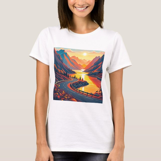T-shirt Voyage pittoresque sur route sinueuse, couchers de (Devant)