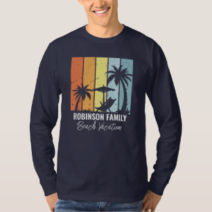 T-shirt Voyage Rétro à la Plage Bleu Marine Manches Longue