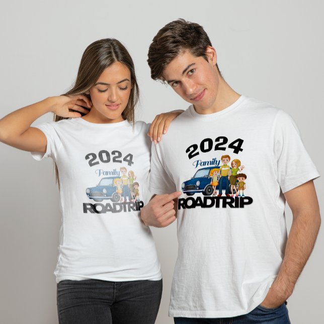 T-shirt Voyage sur route en famille 2025, Style caricatura (Family Road Trip holidays)