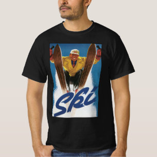 T-shirt Voyage Vintage, skieur sportif en ski dans la neig