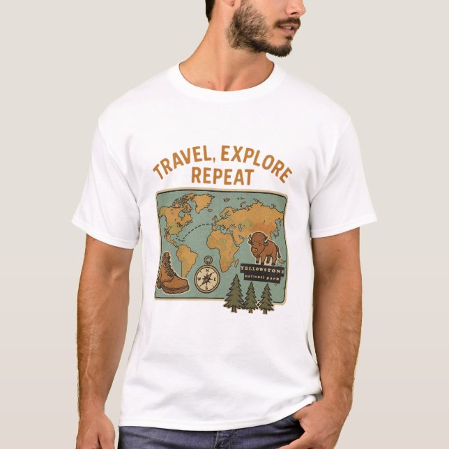 T-shirt Voyager Explorer Repeat - Parc national de Yellows (Devant)