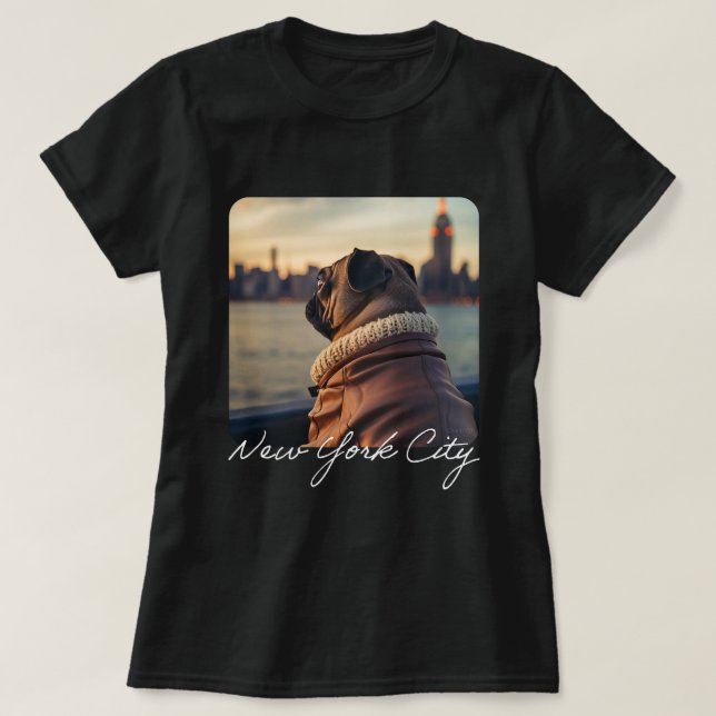 T-shirt Voyages de Carlins mignons à New York Harbour Funn (Design devant)