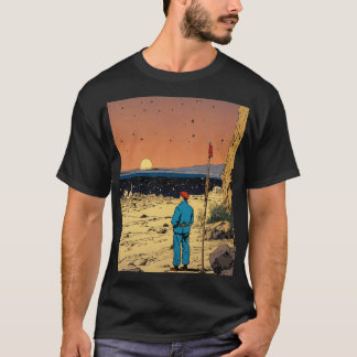 T-shirt Voyageur Solitaire dans l'Art du Coucher de Soleil