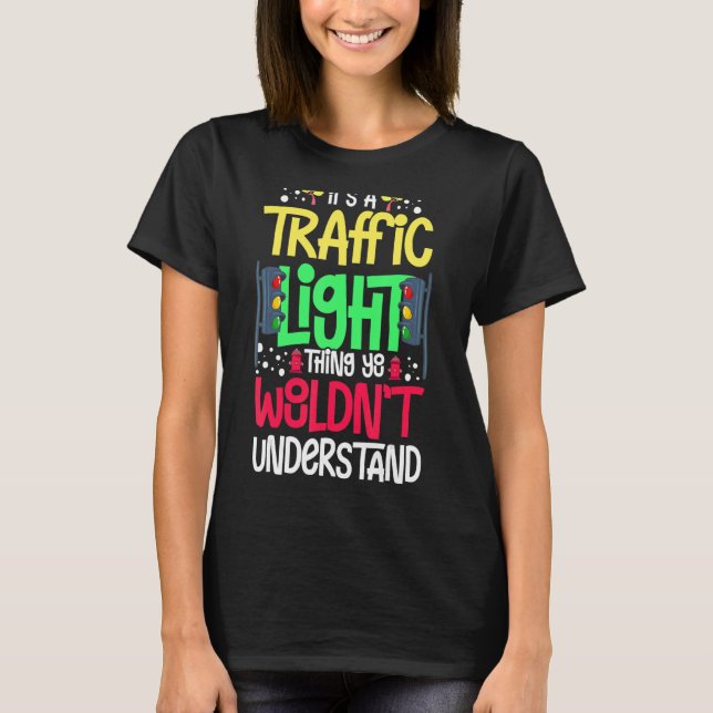 T-shirt Voyant de trafic Signal vert jaune rouge Stop Styl (Devant)