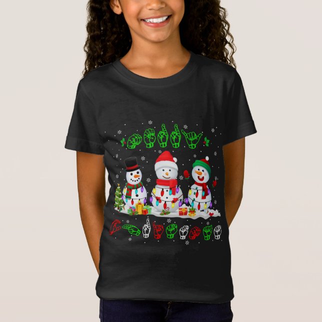 T-Shirt Voyants de Noël Joyeux Noël Snowman ASL (Devant)