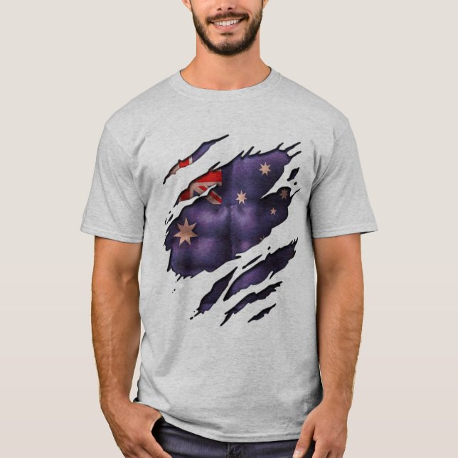 T-shirt Vrai couleurs Aussie Drapeau Tear (Devant)