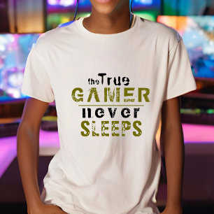 T-shirt Vrai Gamer ne dort jamais Typographie Gamer