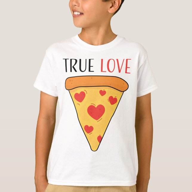 T-shirt Vraie Amour Pizza Filles Garçons Enfants (Devant)