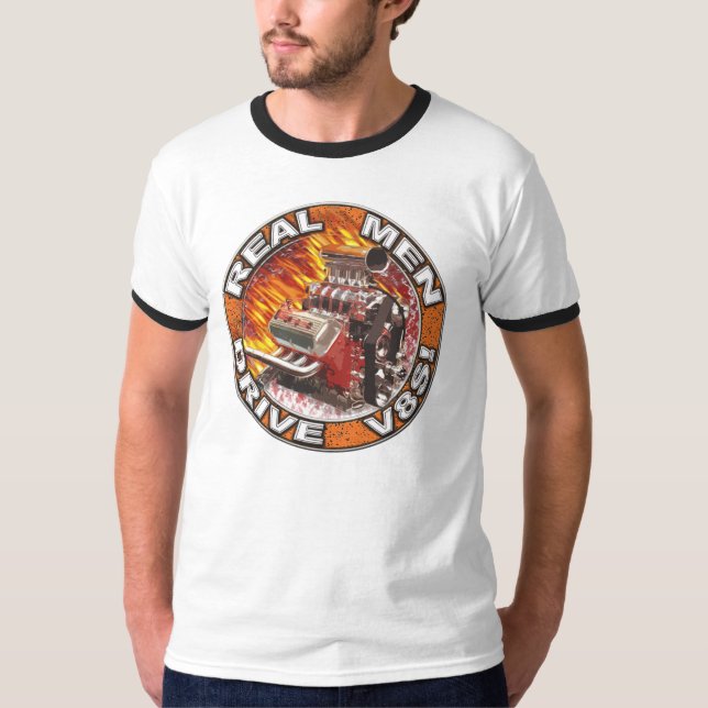T-shirt Vraie chemise de sonnerie du lecteur V8s d'hommes (Devant)