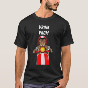 T-shirt Vrom Vrom Chat Fou Course de Moto Feline Cool