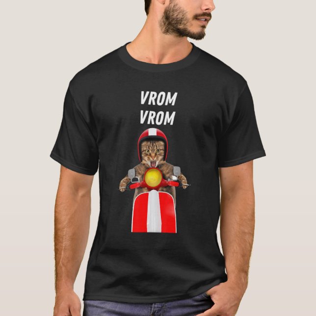 T-shirt Vrom Vrom  Chat Fou Course de Moto Feline Cool (Devant)