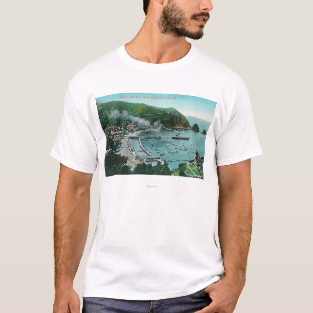 T-shirt Vue aérienne d'Avalon et de baie (Devant)