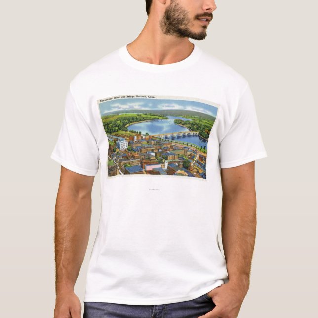 T-shirt Vue aérienne de la ville et du Connecticut (Devant)