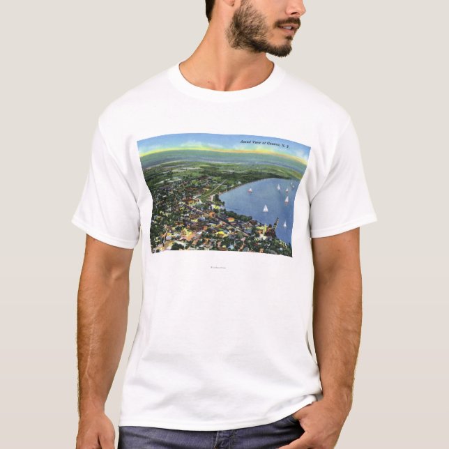 T-shirt Vue aérienne de la ville, voiliers sur le lac (Devant)