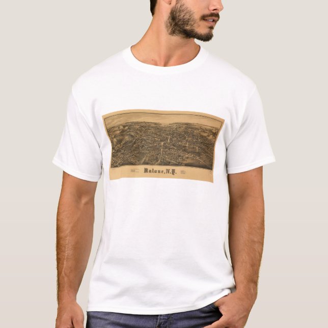 T-shirt Vue aérienne de Malone, New York (1886) (Devant)
