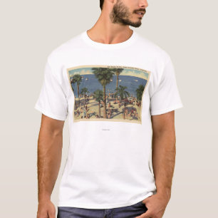 T-shirt Vue d'Avalon de plage avec des Sunbathers