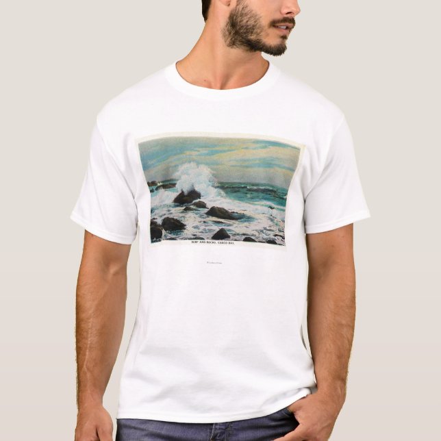 T-shirt Vue de baie de Casco du surf et des roches (Devant)