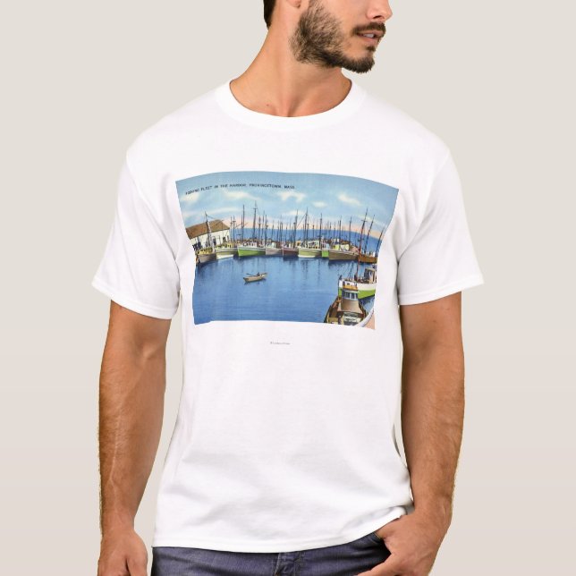 T-shirt Vue de flotte de pêche dans le port (Devant)