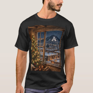 T-shirt Vue de la fenêtre de Noël d'Old Pueblo A Mountain