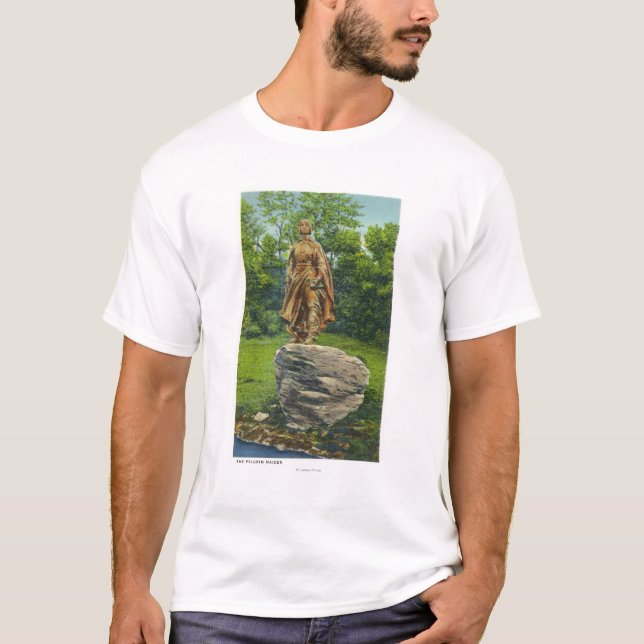 T-shirt Vue de la statue de jeune fille de pèlerin (Devant)