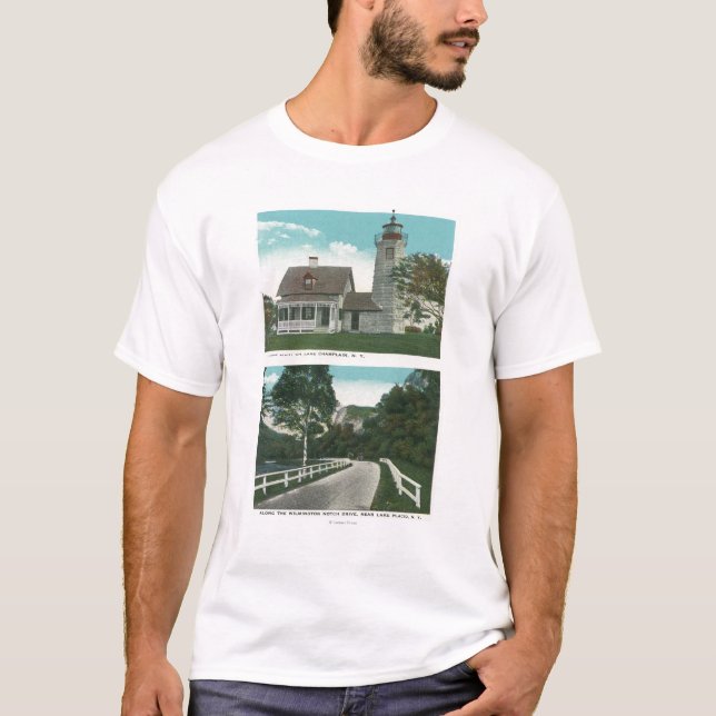 T-shirt Vue de phare de Champlain de lac (Devant)