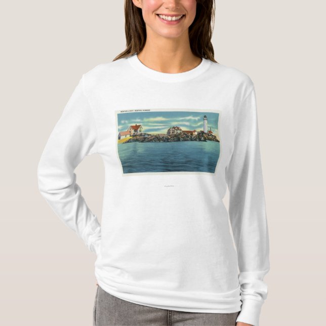 T-shirt Vue de phare de port de Boston et de Boston (Devant)