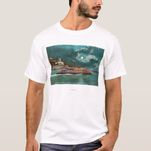 T-shirt Vue de phare d'île de Yerba Buena la nuit