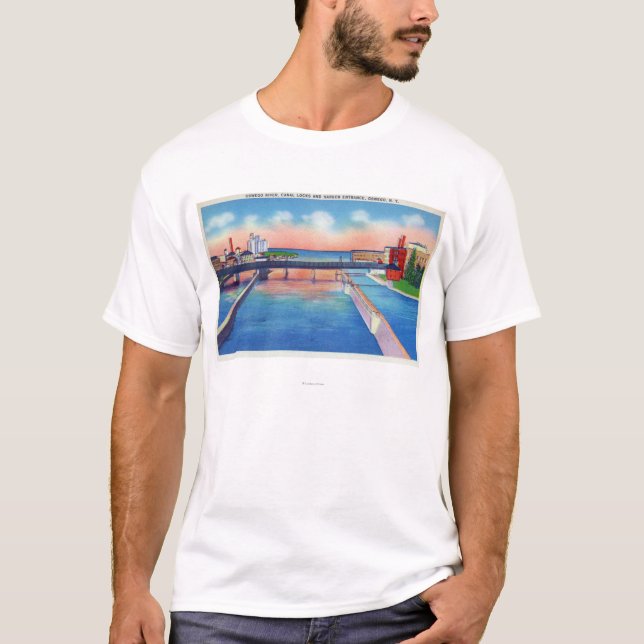 T-shirt Vue de rivière d'Oswego des serrures et du port de (Devant)