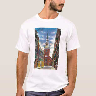 T-shirt Vue de rue de Salem de vieux bâtiment du nord