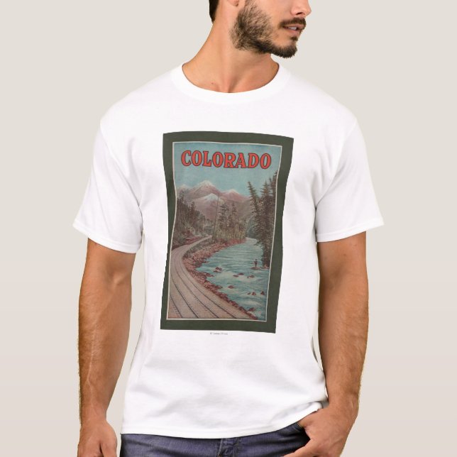 T-shirt Vue de train à côté de rivière - affiche de voyage (Devant)