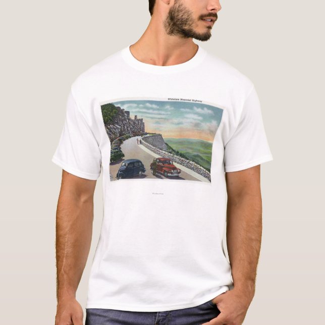 T-shirt Vue de vieilles voitures sur le mémorial Hwy de (Devant)