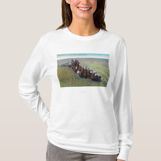 T-shirt Vue des agriculteurs moissonnant avec le cheval (Devant)