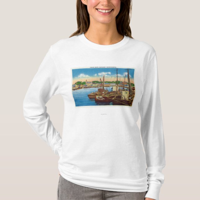 T-shirt Vue des bateaux de pêche au port (Devant)
