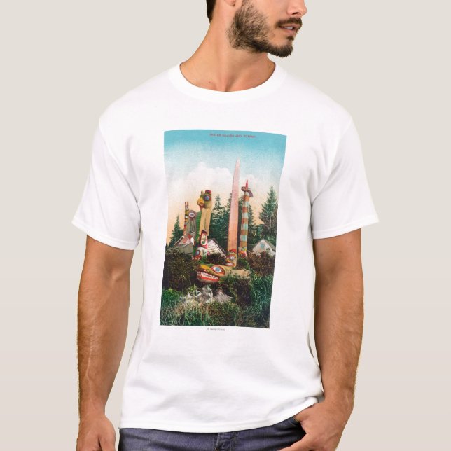 T-shirt Vue des tombes et des mâts totémiques indiens (Devant)