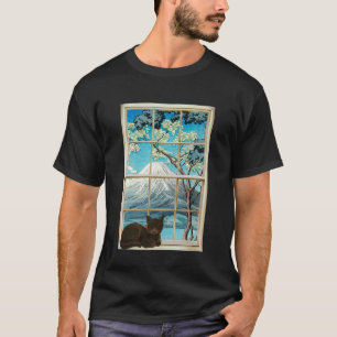 T-shirt Vue du mont Fuji Chat Endormi Fenêtre Japonaise Vi