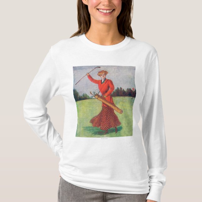 T-shirt Vue d'une femme dans jouer au golf rouge (Devant)