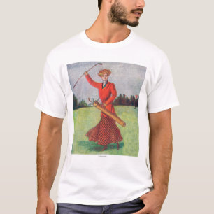 T-shirt Vue d'une femme dans jouer au golf rouge