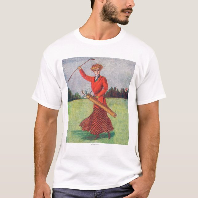 T-shirt Vue d'une femme dans jouer au golf rouge (Devant)