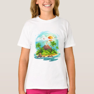 T-shirt Vue d'une île tropicale – Océan, palmiers et plage