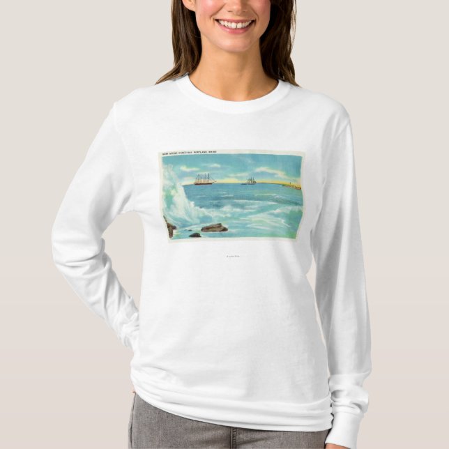 T-shirt Vue d'une scène de surf, bateaux sur la baie de (Devant)
