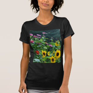 T-shirt Vue jardin- tournesol, marguerites, cosmos, pin