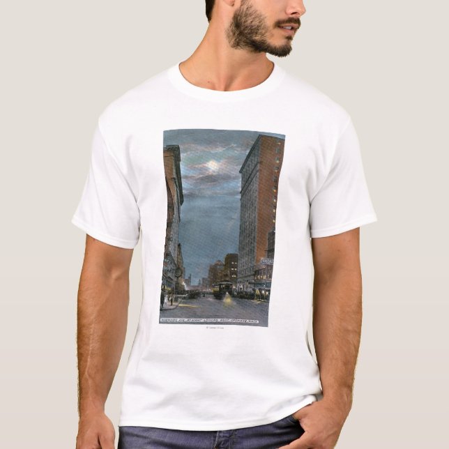 T-shirt Vue occidentale d'avenue de rive la nuit (Devant)