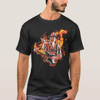 T-shirt Vurige Lederhose avec Bass-Gitaar et Flammes