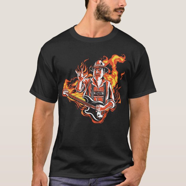 T-shirt Vurige Lederhose avec Bass-Gitaar et Flammes (Devant)