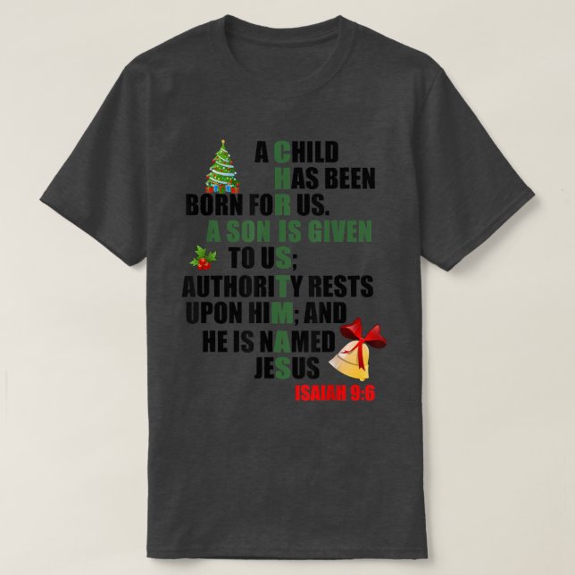 T-shirt w460 Merry Xmas Christmas Tree Christian Bible Isa (Design devant)