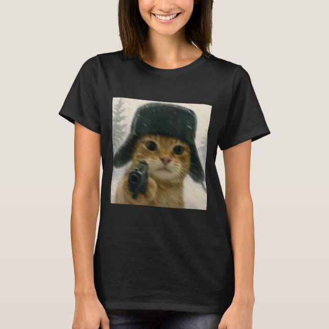 T-shirt Wacky Cat Wearing Ushanka Hat Russian Meme Cat Hum (Devant)