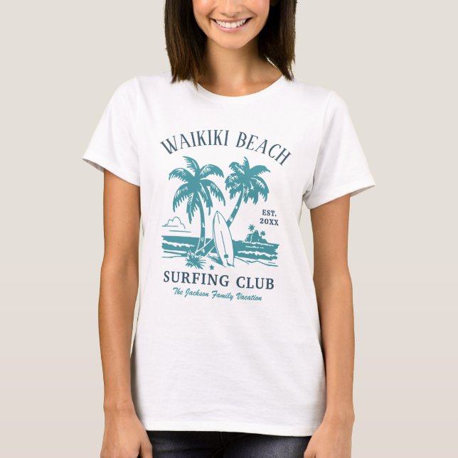 T-shirt Waikiki Beach Famille Vacances Vintage Surf Logo (Devant)